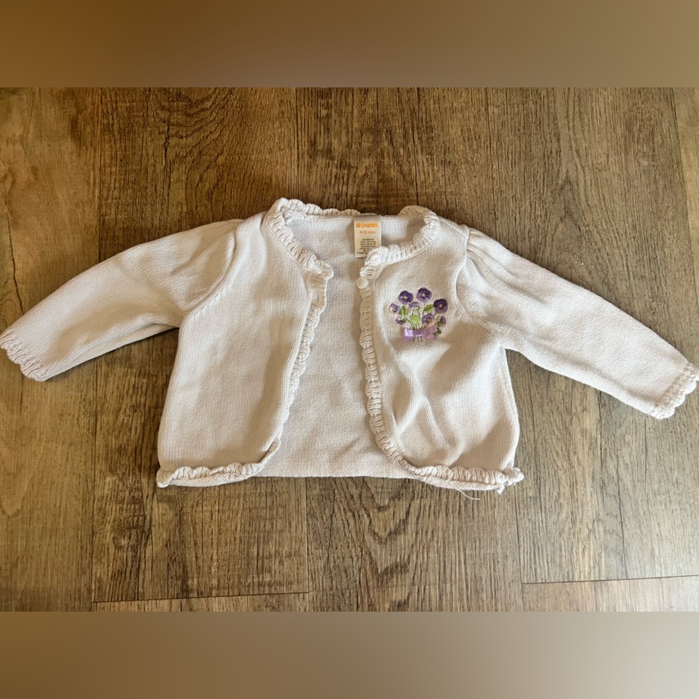 Gymboree White Button Down Shirt with Purple Embroidery